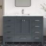 HOMEVY STUDIO Anneliese 48 in. W. x 21 in. D x 35 in. H Single Sink Freestanding Bath Vanity in Charcoal Gray with Carrara Marble Top