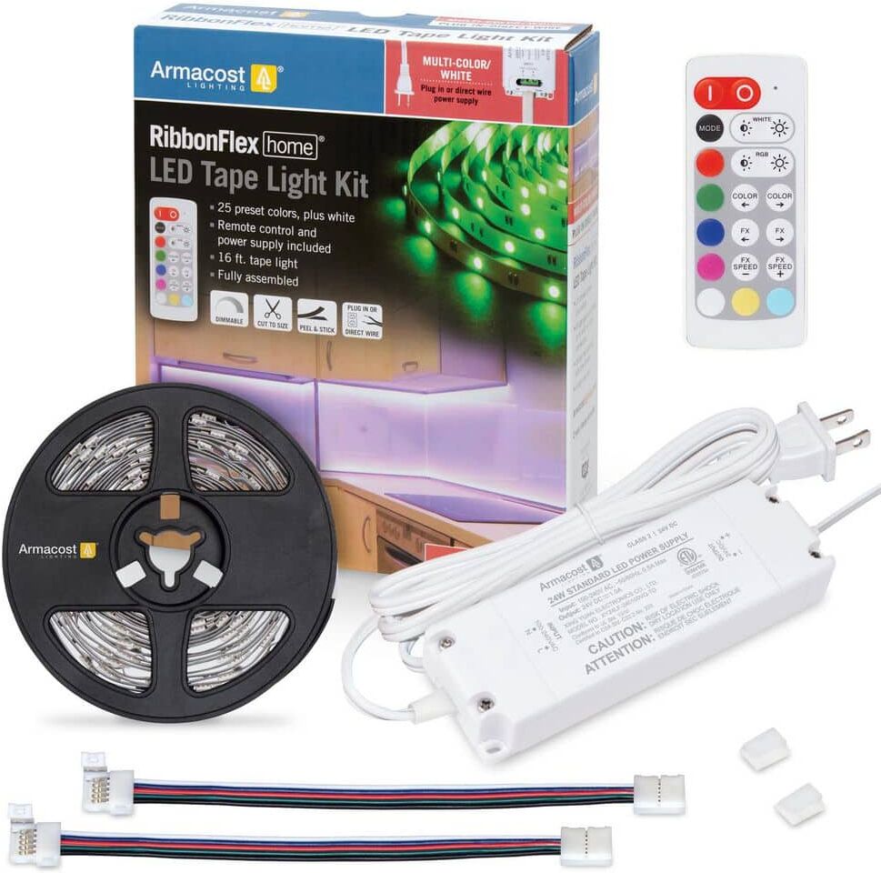 Armacost Lighting RibbonFlex Home 16 ft. White and RGB Tape Light Hardwire Kit with Remote