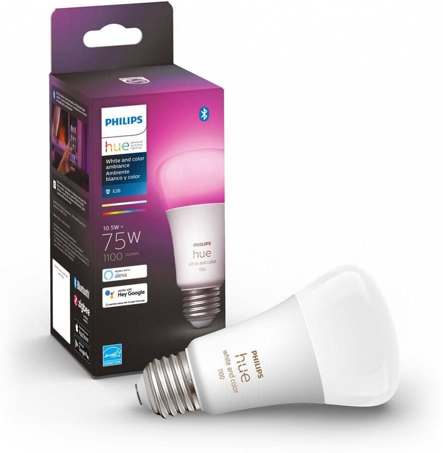 Philips 75-Watt Equivalent A19 Smart LED Color Changing Light Bulb with Bluetooth (1-Pack)