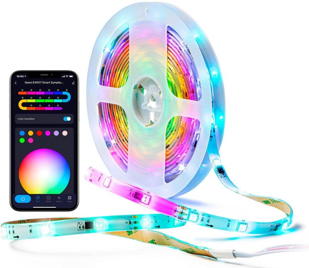 Geeni 16.4 ft. Prisma Symphony Smart LED Strip Light, RGBIC Color Changing with App Control and Music Sync