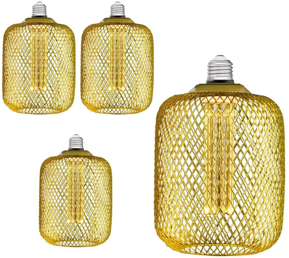 Feit Electric 25-Watt Equivalent Dim Vintage Specialty LED Light Bulb Mesh Cage Straight Filament Matte Gold Soft White 2700K (4-Pack)