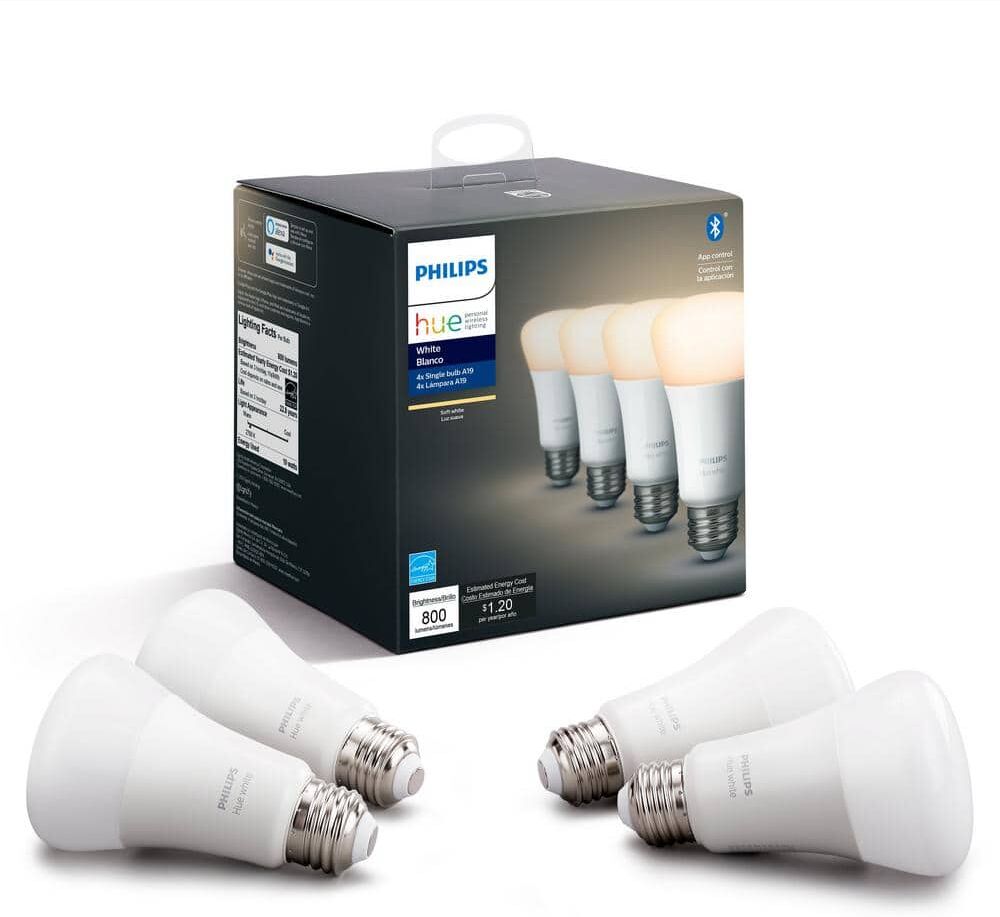 Philips 60-Watt Equivalent Soft White A19 Dimmable LED Smart Light Bulb 2700K (4-Pack)