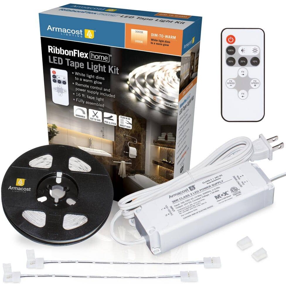 Armacost Lighting RibbonFlex Home 16 ft. Dim to Warm LED Tape Light Kit with Remote