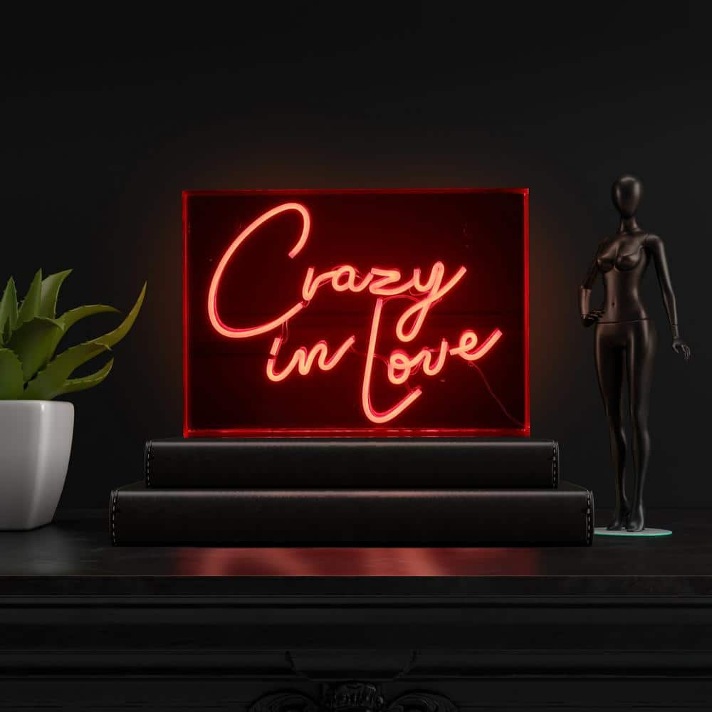 JONATHAN Y Crazy In Love 14 in. x 10 in. Contemporary Glam Acrylic Box USB Operated LED Neon Night Light, Red