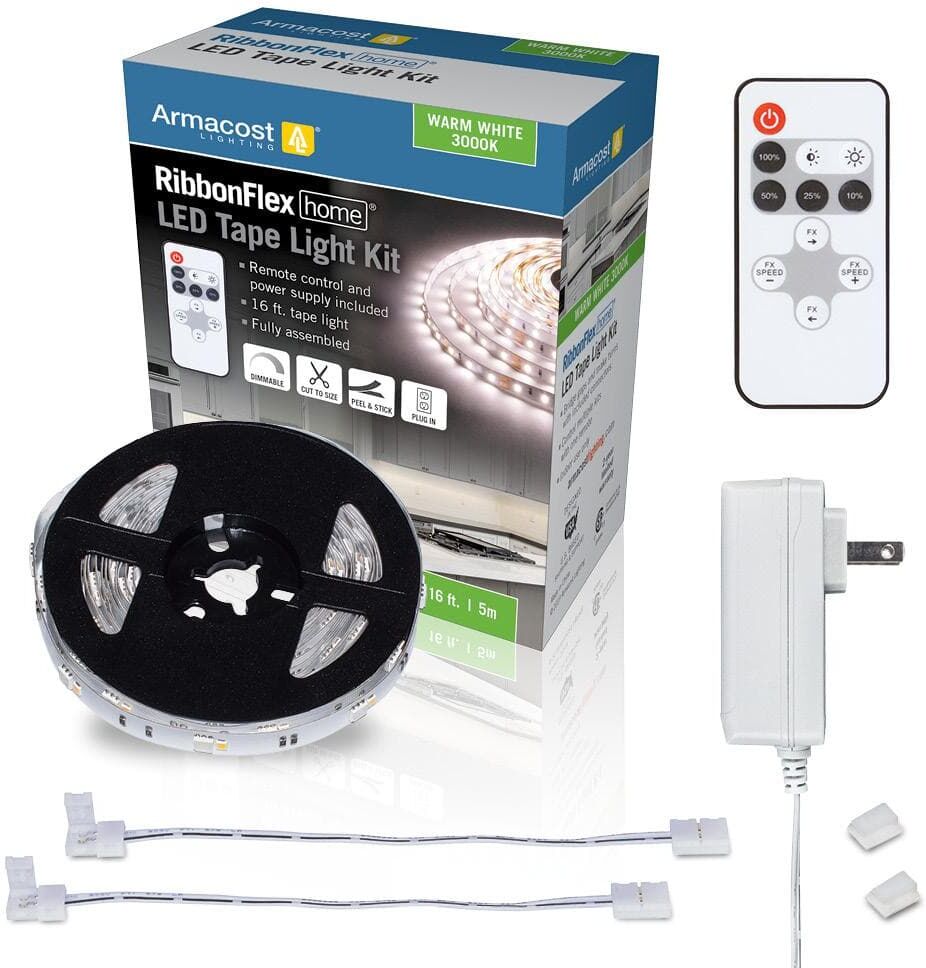 Armacost Lighting RibbonFlex Home 16 ft. LED Warm White Strip Light Kit with Remote