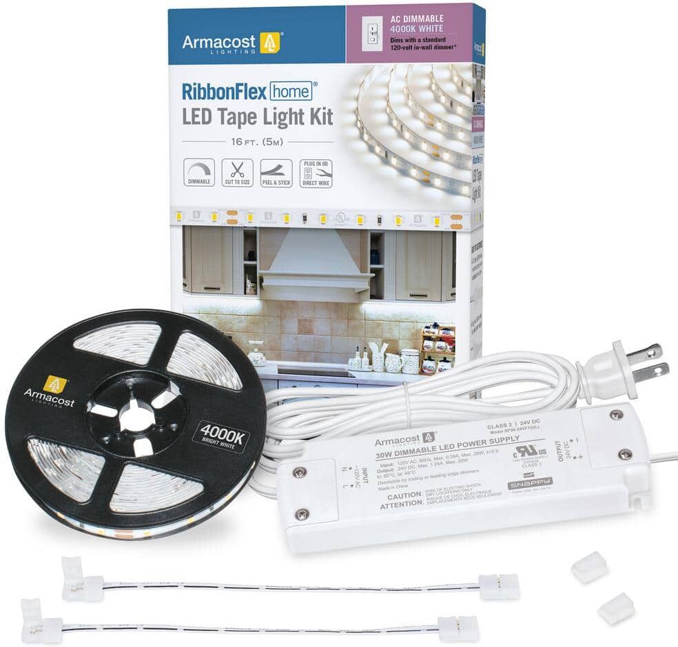 Armacost Lighting RibbonFlex (5M) Home AC Dimmable Bright White LED Tape Light Kit 4000K