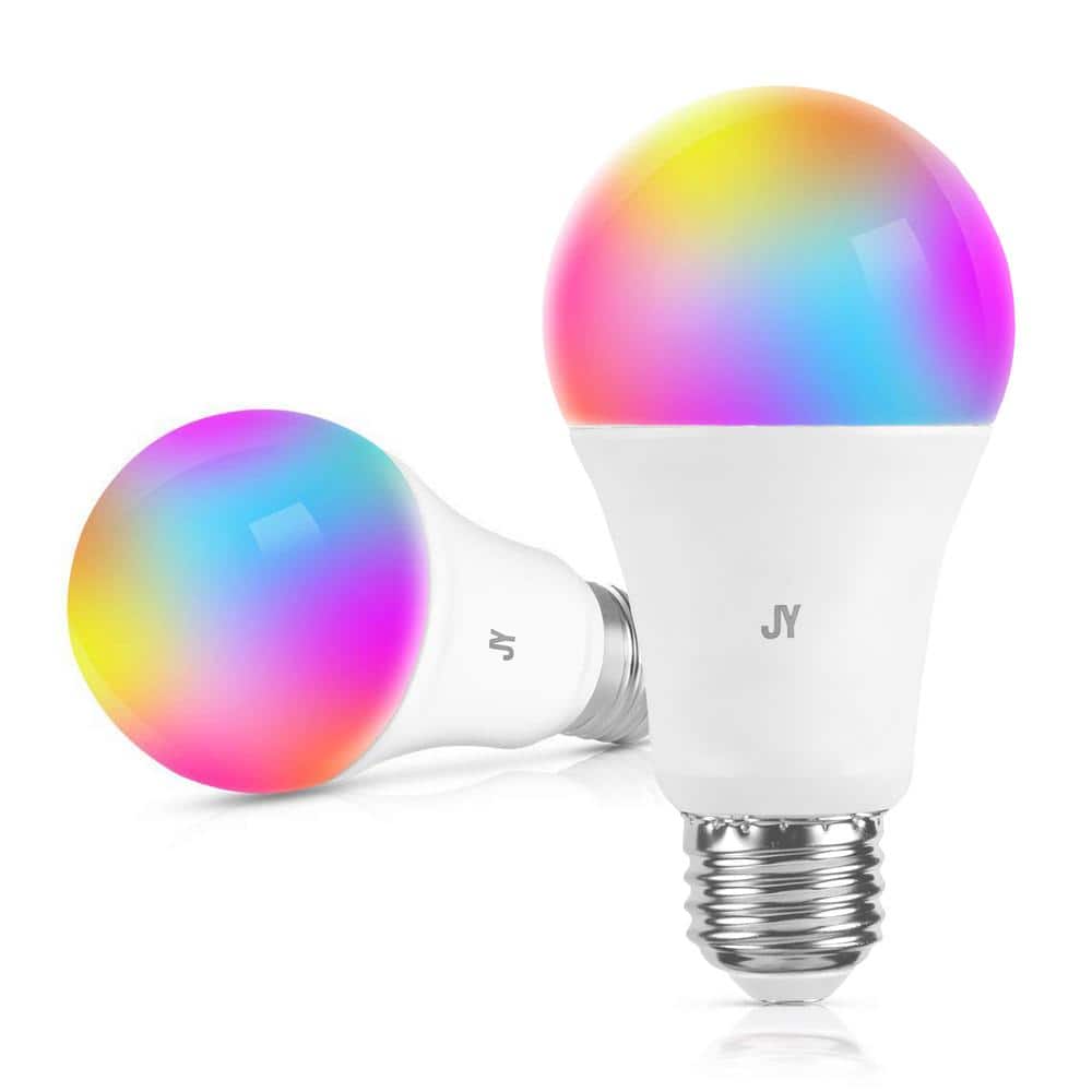 JONATHAN Y 10-Watt Equivalent Smart A19 5500K Dimmable Light Bulb - Color Changing Smart LED, Alexa and Google Home (2-Pack)