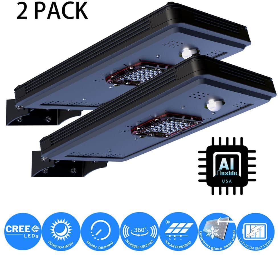 eLEDing Solar Power Dusk - Dawn Black Aluminum Outdoor Integrated LED AI-Smart Sensing 1600 LM CREE Area Parking Light (2-Pack)