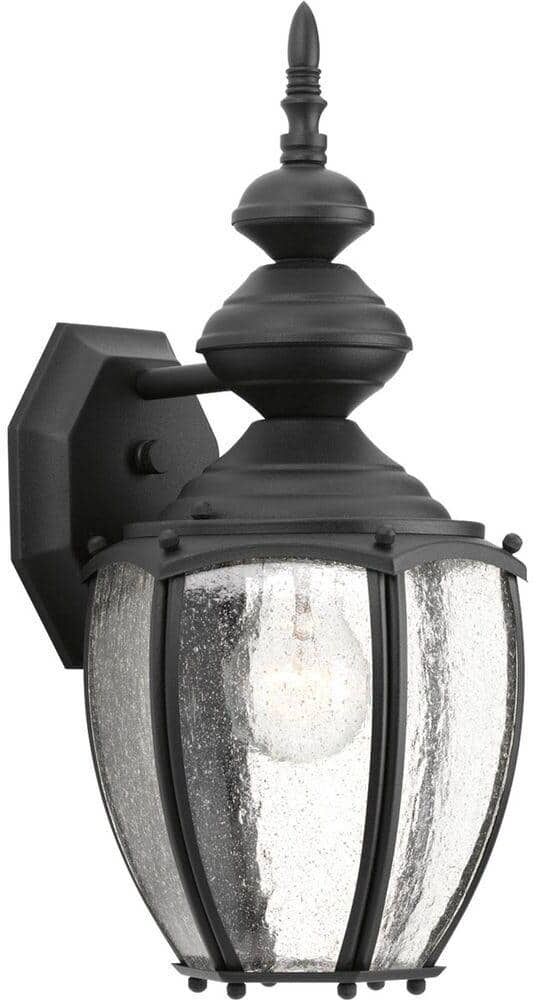 Progress Lighting Roman Coach Collection 1-Light Textured Black Clear Seeded Glass Traditional Outdoor Medium Wall Lantern Light