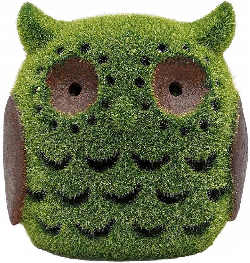 HunnyKome Solar Lighting 1-Light 6.1 in. Integrated LED Solar Powered Grassy Owl Garden in Green and Brown