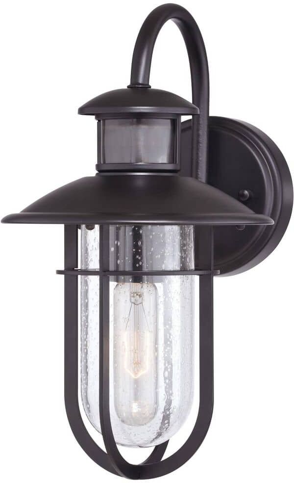 VAXCEL Bar Harbor Bronze Motion Sensor Dusk to Dawn Outdoor Wall Light Coastal Clear Glass