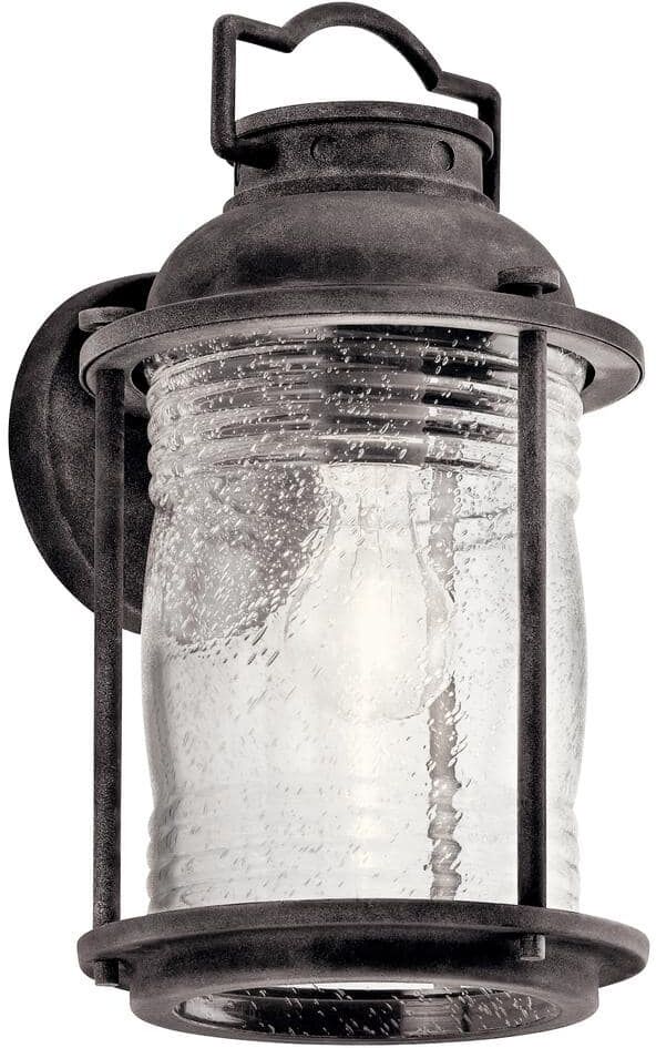 KICHLER Ashland Bay 13.5 in. 1-Light Weathered Zinc Outdoor Hardwired Wall Lantern Sconce with No Bulbs Included (1-Pack)