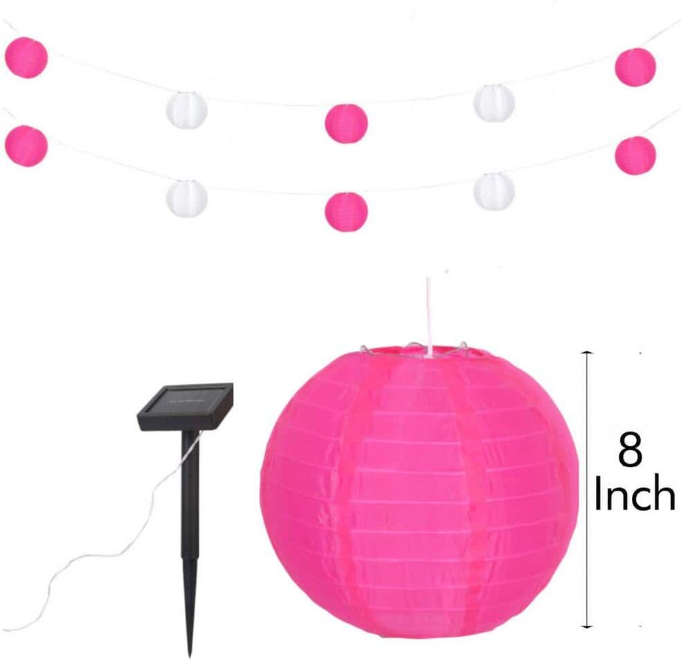 32 ft. Outdoor 10-Light Solar Chinese Lantern Integrated LED String Light in Pink/White