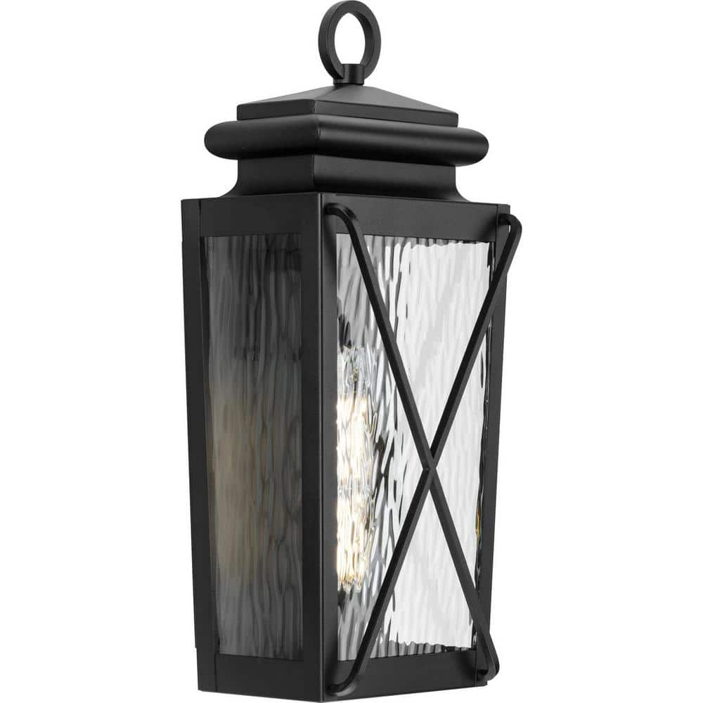 Progress Lighting Wakeford 8 in. 1-Light Textured Black Outdoor Small Wall Lantern with Clear Water Glass Shade Sconce