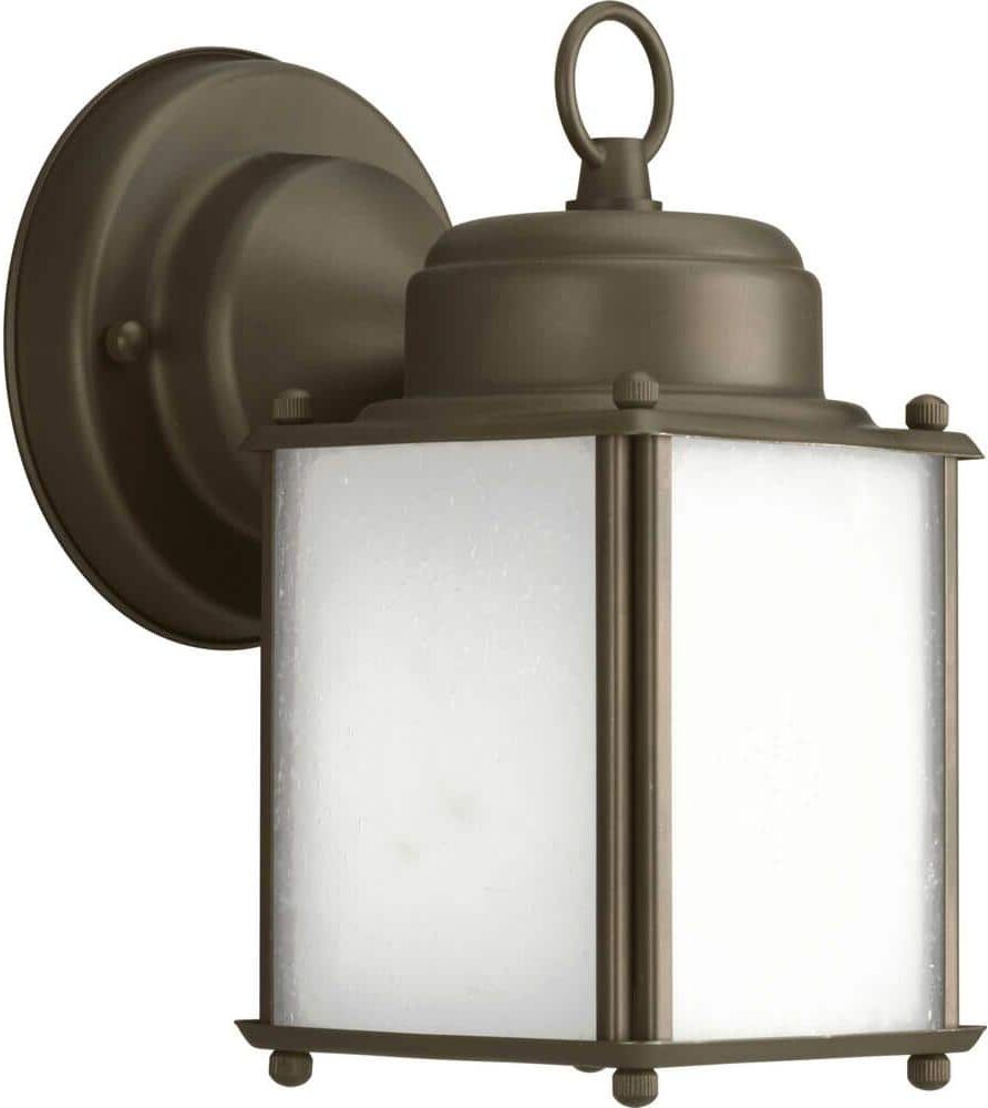 Progress Lighting Roman Coach Collection 1-Light Antique Bronze Etched Seeded Glass Traditional Outdoor Small Wall Lantern Light