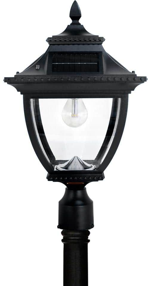 GAMA SONIC Pagoda Bulb 87 in. Single Black Outdoor Solar LED Post Lantern with Lamp Pole with Warm White Bulb for Landscape