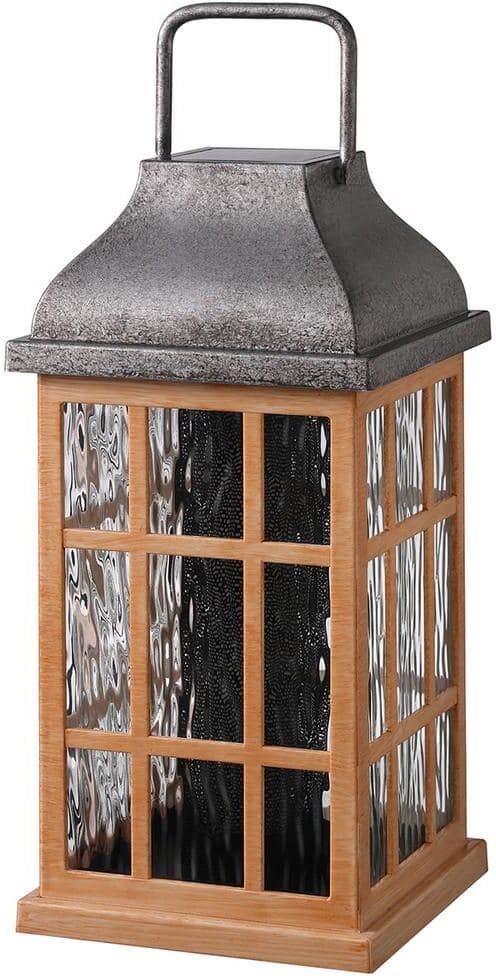 Hampton Bay 15 in. Galvanized Finish Plastic LED Flicker Flame Outdoor Solar Lantern Lamp