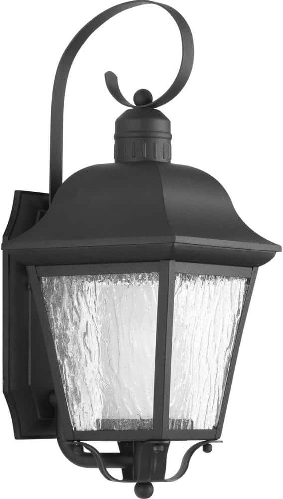 Progress Lighting Andover Collection 1-Light Textured Black Clear Water Seeded Glass Modern Farmhouse Outdoor Medium Wall Lantern Light