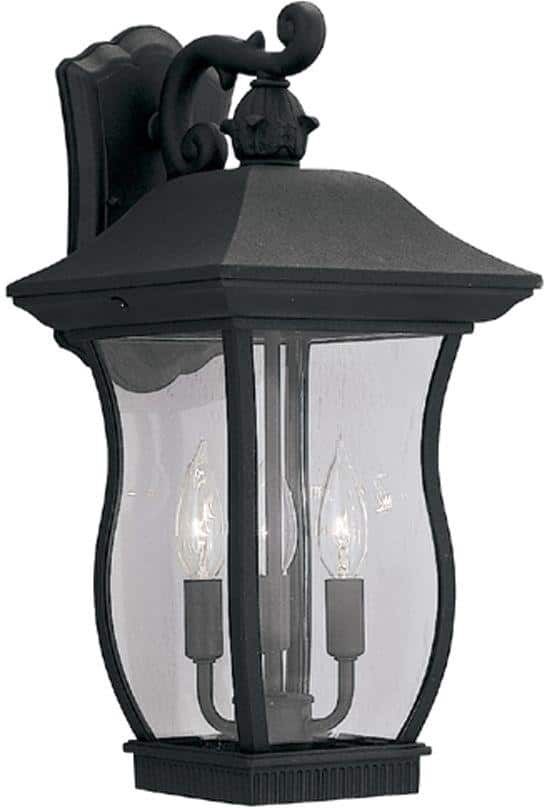 Designers Fountain Chelsea 18.5 in. Black 3-Light Outdoor Line Voltage Wall Sconce with No Bulbs Included