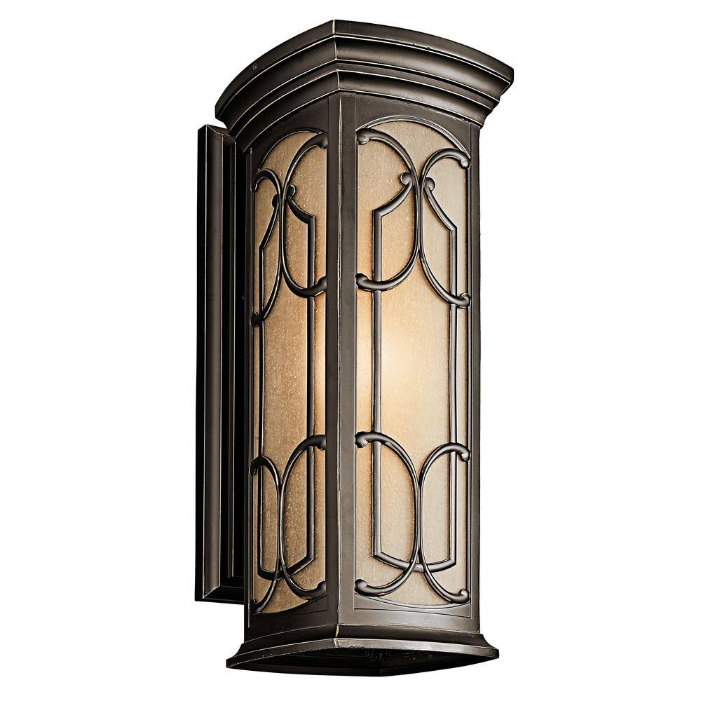 KICHLER Franceasi 22 in. 1-Light Olde Bronze Outdoor Hardwired Wall Lantern Sconce with No Bulbs Included (1-Pack)