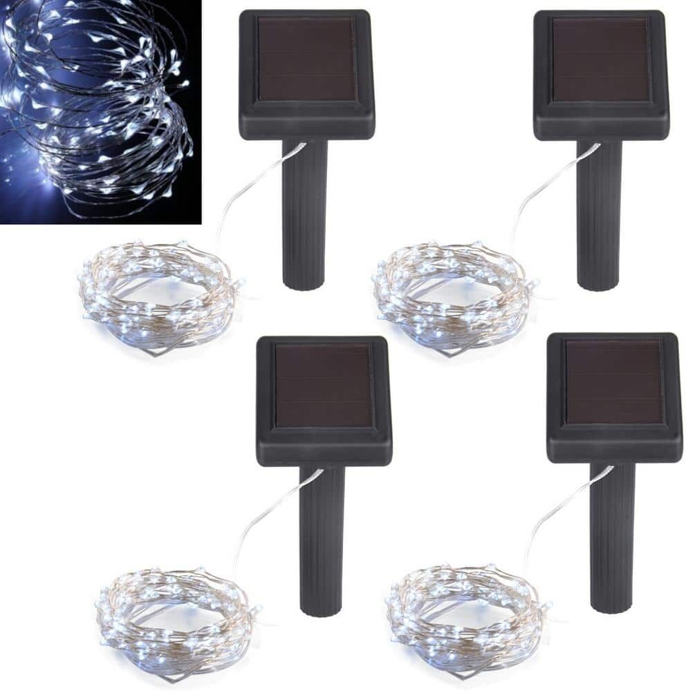 100-Light 20 ft. Platinum Solar Integrated LED String Light (4-Pack)