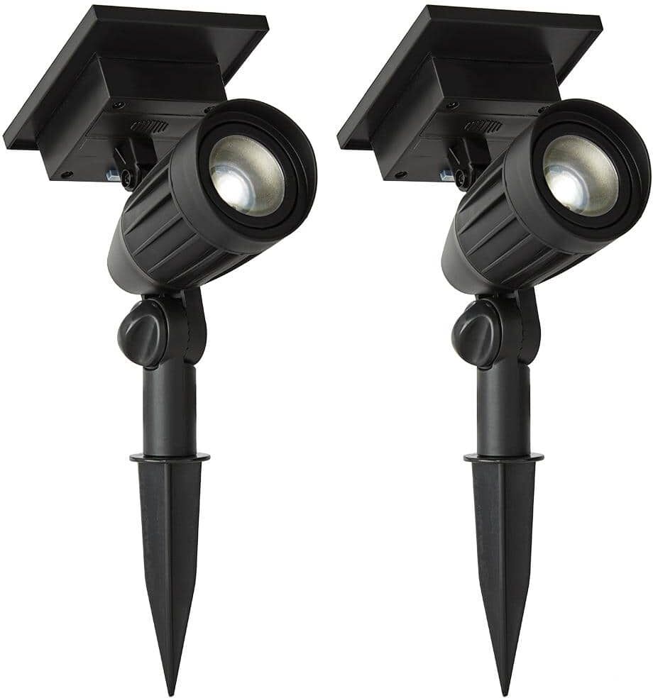 Hampton Bay Solar 50 Lumens Black Outdoor Integrated LED Adjustable Beam Spotlight (2-Pack); Weather/Water/Rust Resistant