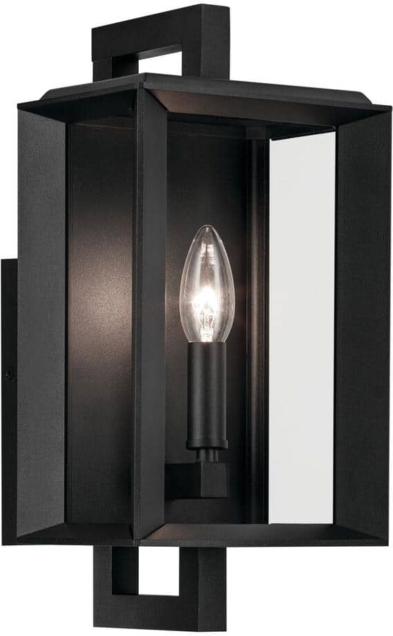 KICHLER Kroft 14 in. 1-Light Textured Black Traditional Outdoor Hardwired Wall Lantern Sconce with No Bulbs Included (1-Pack)