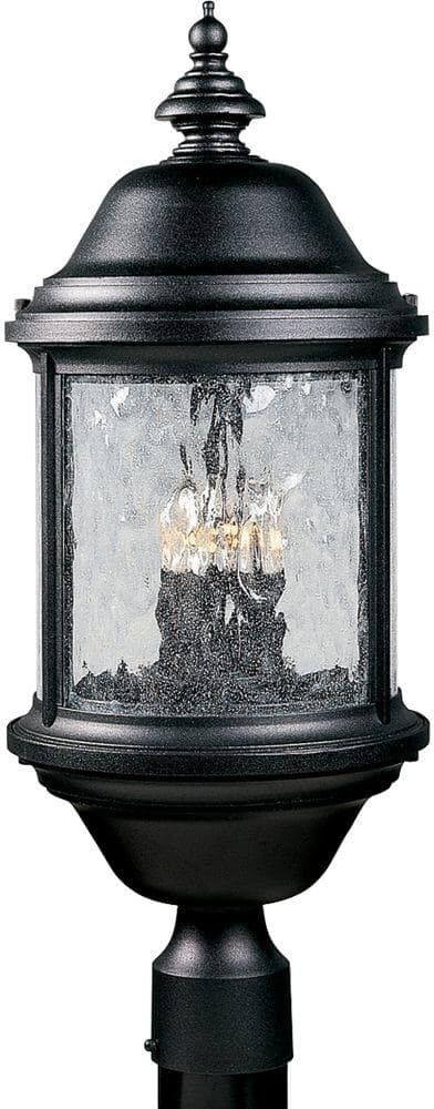 Progress Lighting Ashmore Collection 3-Light Textured Black Water Seeded Glass New Traditional Outdoor Post Lantern Light