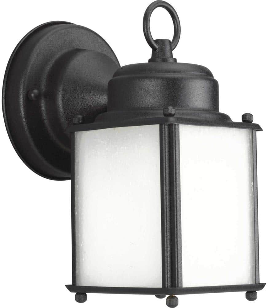 Progress Lighting Roman Coach Collection 1-Light Textured Black Etched Seeded Glass Traditional Outdoor Small Wall Lantern Light