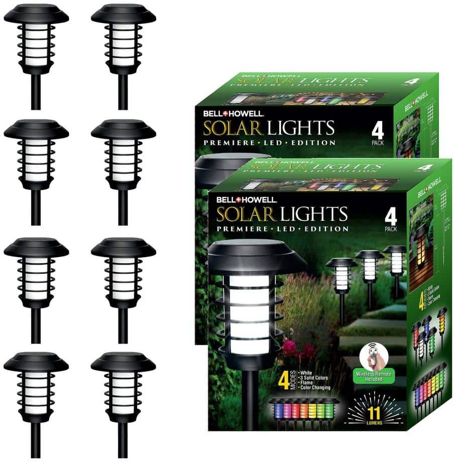 Bell + Howell Pathway Lights Black Solar 11 Lumens LED Weather Resistant Color Changing Landscape Path Light with Remote (8-Pack)