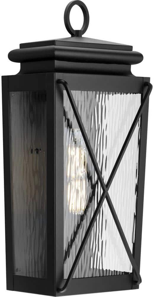 Progress Lighting Wakeford 10 in. 1-Light Textured Black Outdoor Medium Wall Lantern with Clear Water Glass Shade Sconce