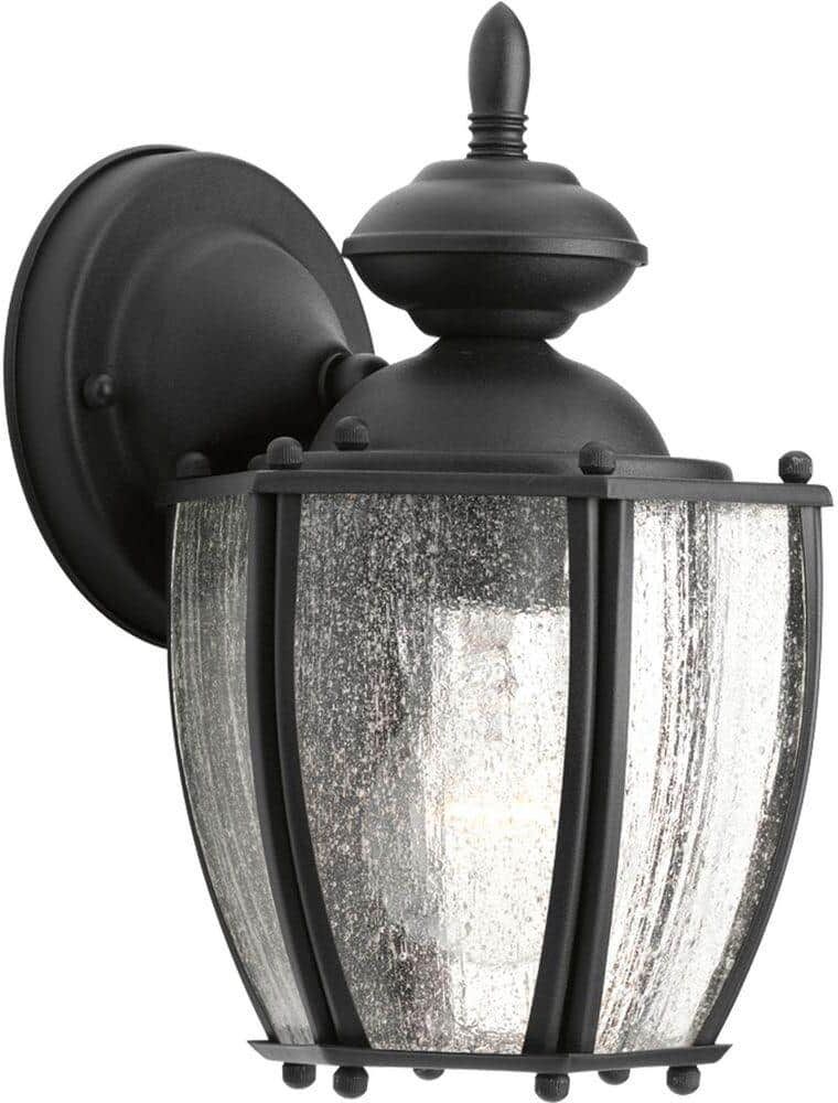 Progress Lighting Roman Coach Collection 1-Light Textured Black Clear Seeded Glass Traditional Outdoor Small Wall Lantern Light