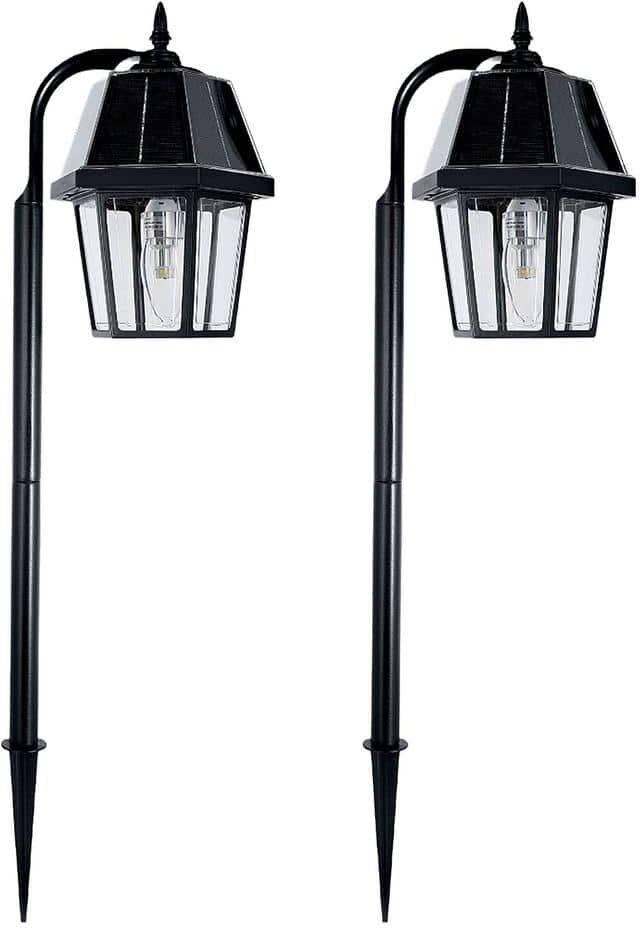 GAMA SONIC Shepherd Hook Black Outdoor Garden Solar Warm White LED Pathway Landscape Light with Light Bulb Included (2-Pack)