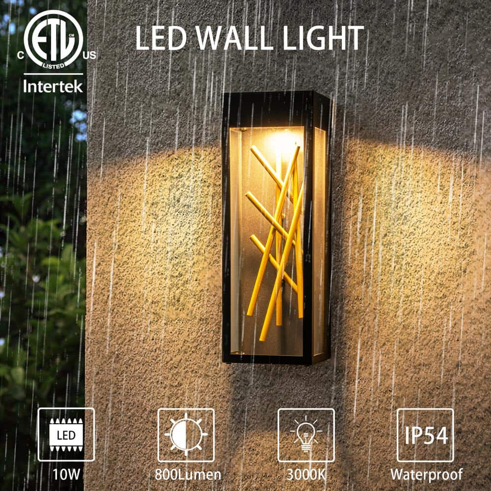 RRTYO Kohls Matte Black Outdoor Hardwired Wall Lantern LED Sconce with Golden Branch Decoration