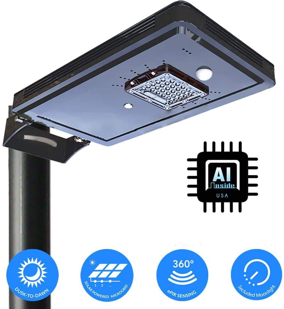 eLEDing Solar Power Dusk to Dawn Black Aluminum Outdoor Integrated LED AI-Smart Sensing 1600 Lumens Cree Area Path Parking Light