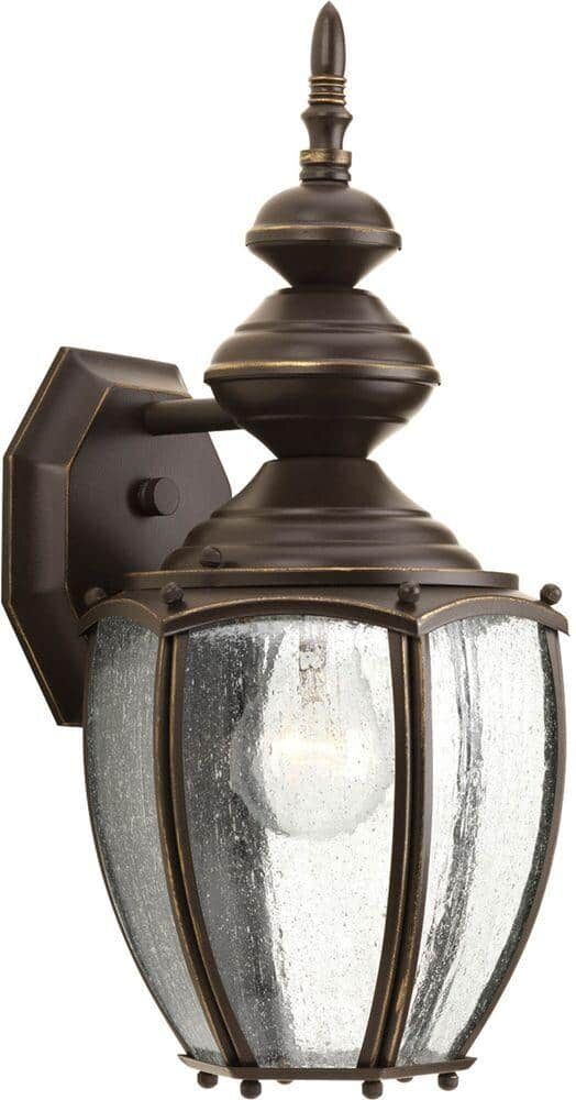 Progress Lighting Roman Coach Collection 1-Light Antique Bronze Clear Seeded Glass Traditional Outdoor Medium Wall Lantern Light