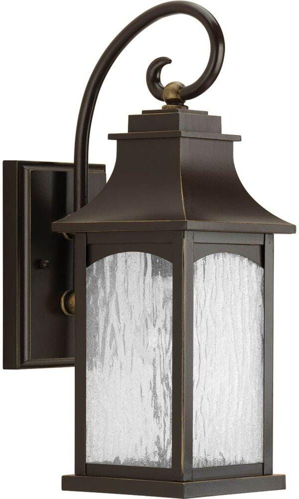 Progress Lighting Maison Collection 1-Light Oil Rubbed Bronze Water Seeded Glass Farmhouse Outdoor Small Wall Lantern Light