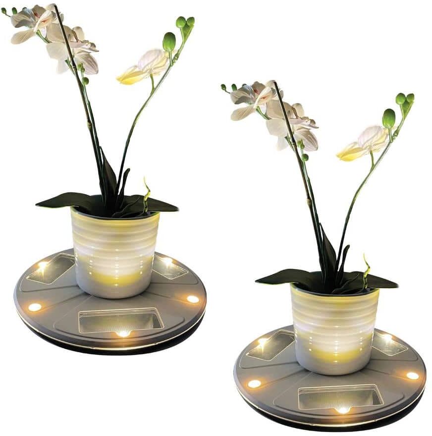 GAMA SONIC 10.5 in. Outdoor Flower Planter Solar Pot Stand Light With Uplight Accent for Deck Pathway Patio and Walkway (2-Pack)