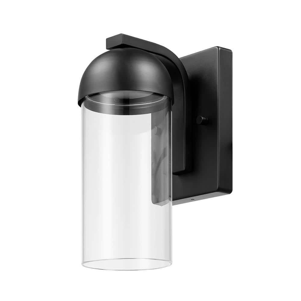 Globe Electric 800 Lumens Matte Black Outdoor Hardwired Wall Sconce with Integrated LED Clear Glass Shade