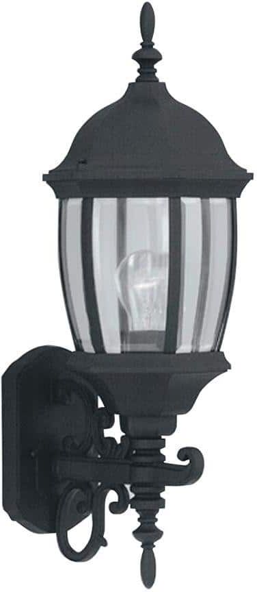 Designers Fountain Tiverton 21.5 in. Black 1-Light Outdoor Line Voltage Wall Sconce with No Bulb Included