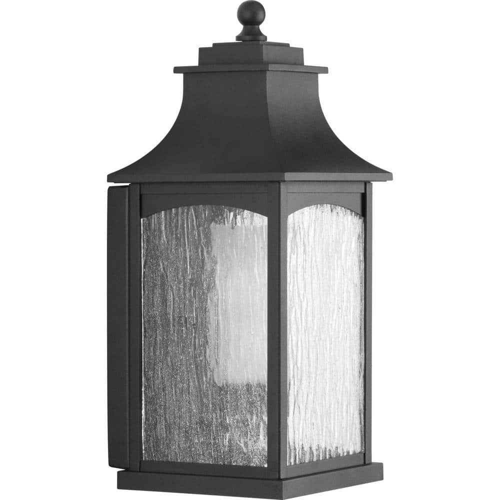 Progress Lighting Maison Collection 1-Light Textured Black Clear Water Seeded Glass Farmhouse Outdoor Medium Wall Lantern Light