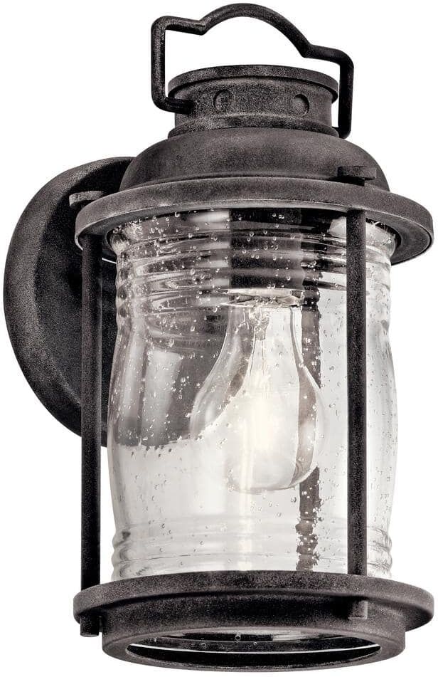 KICHLER Ashland Bay 11 in. 1-Light Weathered Zinc Outdoor Hardwired Wall Lantern Sconce with No Bulbs Included (1-Pack)