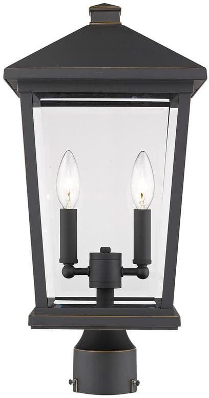 Beacon 19.5 in. 2-Light Bronze Aluminum Hardwired Outdoor Weather Resistant Post Light Round Fitter w/No Bulb Included