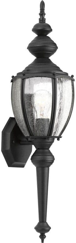 Progress Lighting Roman Coach Collection 1-Light Textured Black Clear Seeded Glass Traditional Outdoor Medium Wall Lantern Light