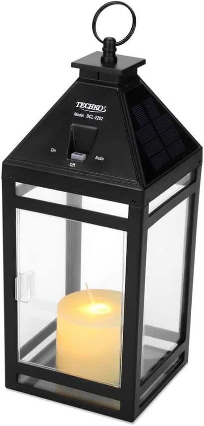 TECHKO Black Indoor/Outdoor Solar Flickering Candle Lantern Vintage Classic Warm Light Design