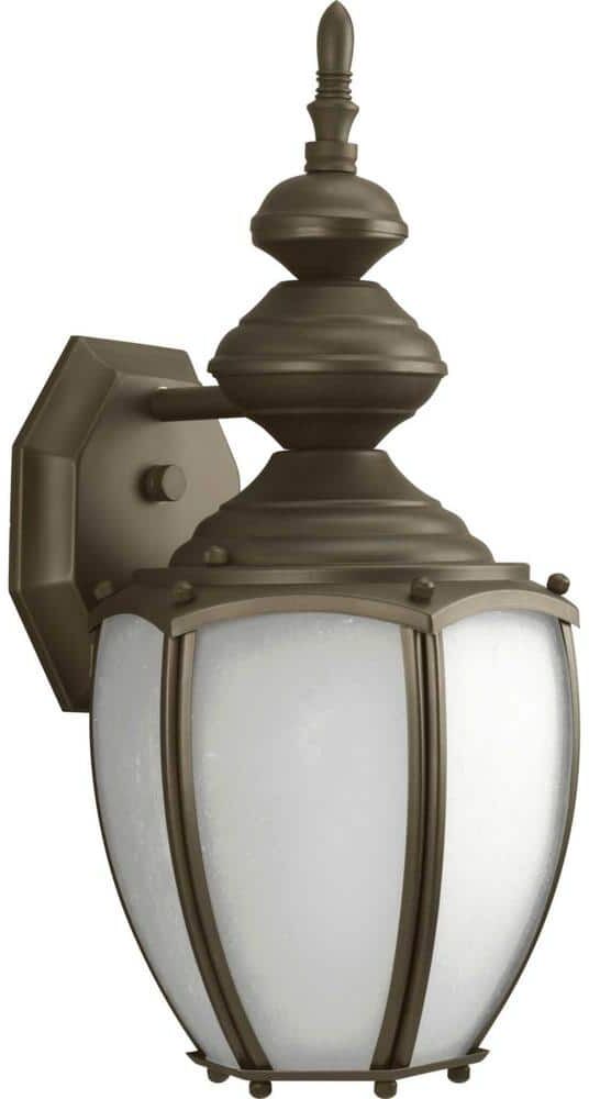 Progress Lighting Roman Coach Collection 1-Light Antique Bronze Etched Seeded Glass Traditional Outdoor Medium Wall Lantern Light