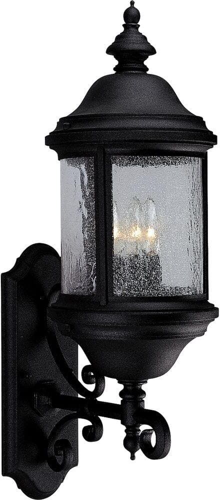 Progress Lighting Ashmore Collection 3-Light Textured Black Water Seeded Glass New Traditional Outdoor Extra-Large Wall Lantern Light