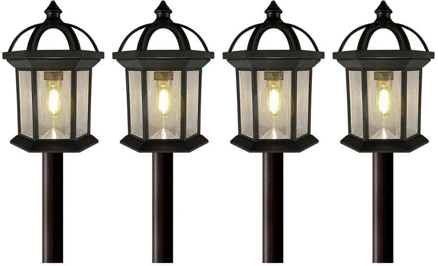 Monteaux Lighting Black Integrated LED Outdoor Solar Pathway Lights with Clear Glass (4-Pack)