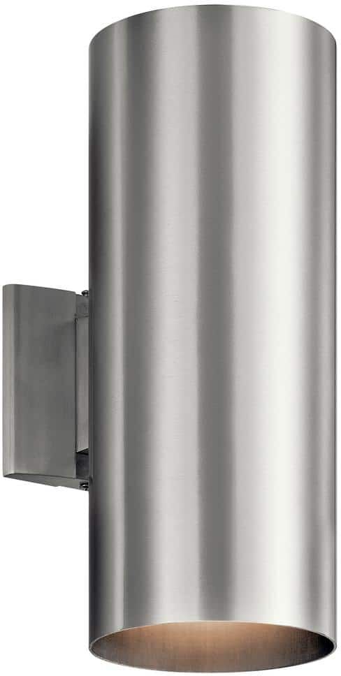 KICHLER Independence 15 in. 2-Light Brushed Aluminum Outdoor Hardwired Wall Cylinder Sconce with No Bulbs Included (1-Pack)