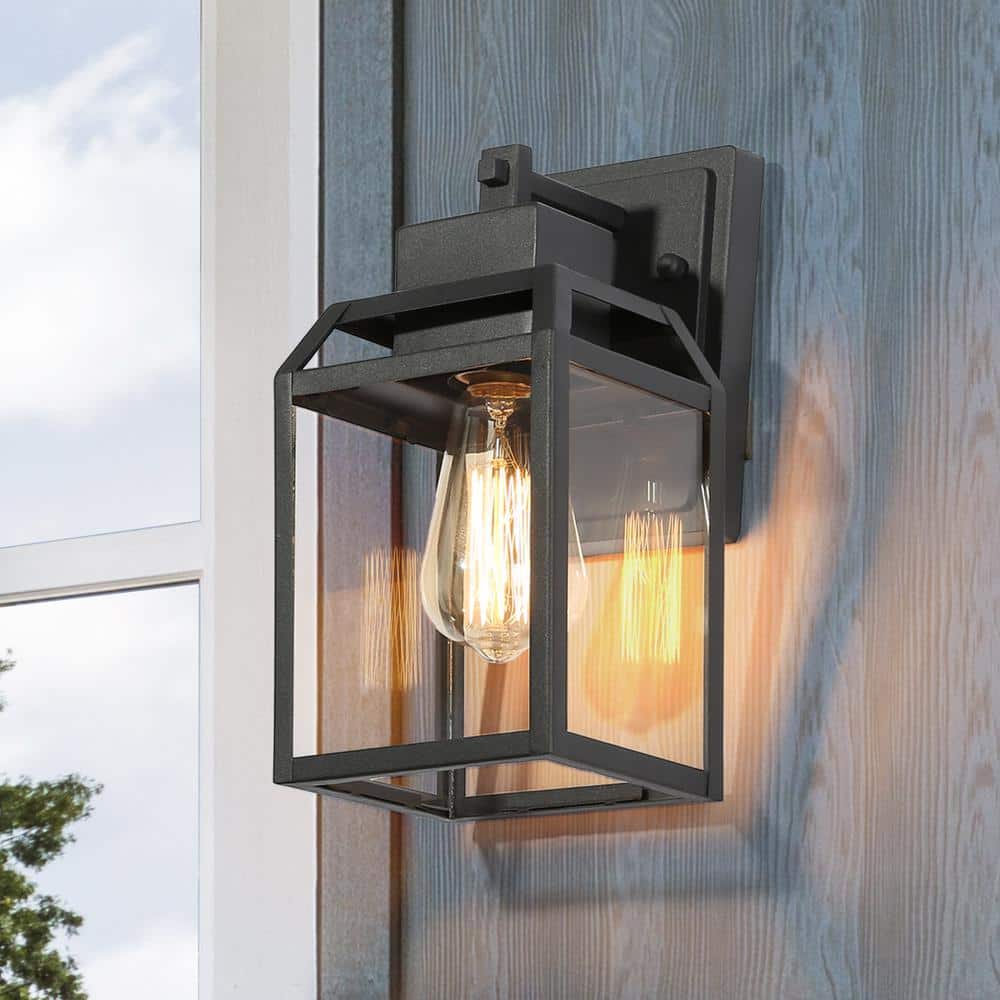 LNC Modern Black Outdoor Wall Sconce 1-Light Cage Rustic Outdoor Garage/Porch Lighting with Clear Glass Panels